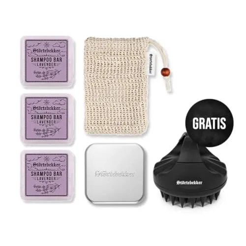 Störtebekker® Premium Duschset - Festes Shampoo Lavendel (3 Stück) - Entdecken Sie die sanfte Reinigung mit unserem handgefertigten festen Shampoo. Ideal für Reisen, kommt es in einer praktischen Seifendose. Genießen Sie den herrlichen Duft und die einfache Anwendung für gepflegte Haare.