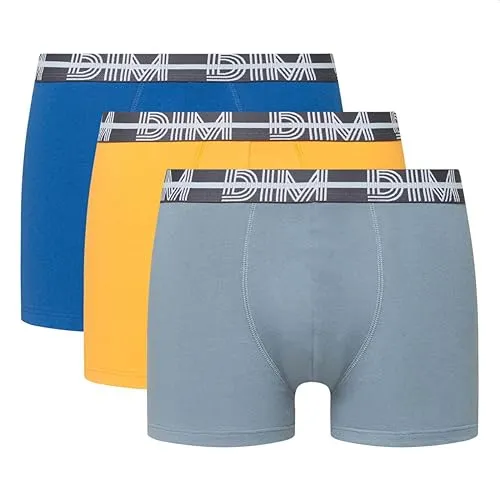 DIM Homme - Boxershorts Style Powerful Cotton Stretch x3 | Farbiger Grafikgürtel | Optimaler Komfort | Weiche, Dehnbare Baumwolle Hyazinthblau/Viridgrün/Schwarz XL