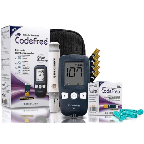 CodeFree Blutzuckermessgerät mit 60 Teststreifen und 110 Lanzetten