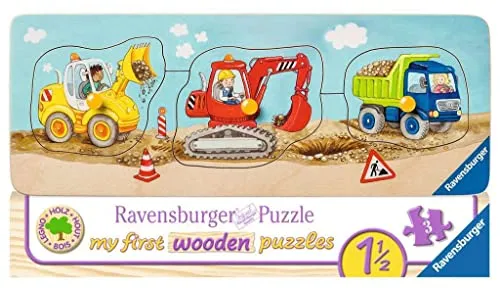 Ravensburger Kinderpuzzle - 03066 Die kleine Baustelle - My First Wooden Puzzle mit 3 Teilen - Puzzle für Kinder ab 1,5 Jahren - Holzpuzzle