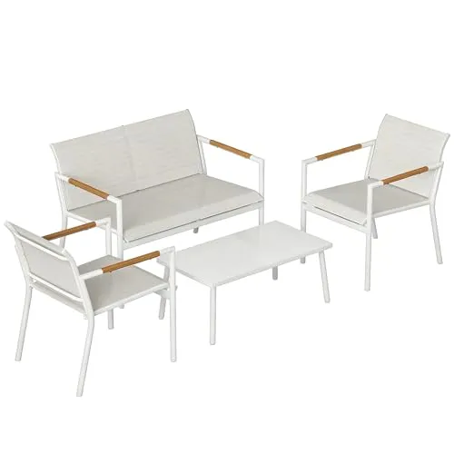 Gartenmöbel Set 4-teilig für 4 Personen – Atmungsaktive Gartenlounge - Perfekte Sitzgruppe für den Außenbereich: Wetterbeständig und modern, ideal für entspannte Stunden im Garten oder auf dem Balkon. Enthält ein 2er Sofa, Stühle und Tisch.