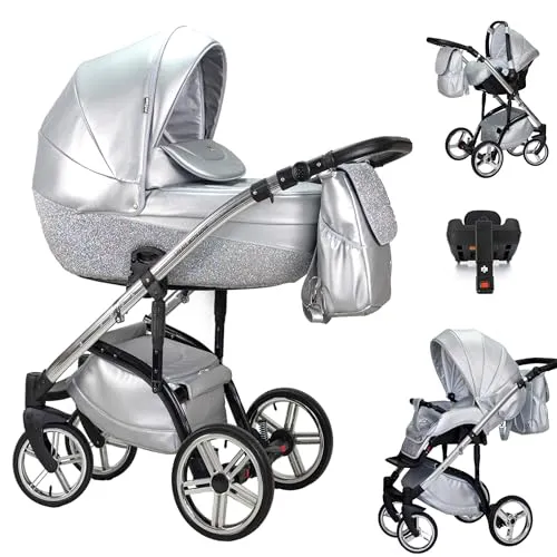 Kinderwagen-Set 5 in 1 Vip Lux inkl. Sportsitz, Autositz und Iso Base - 13 Teile - in 18 Farben