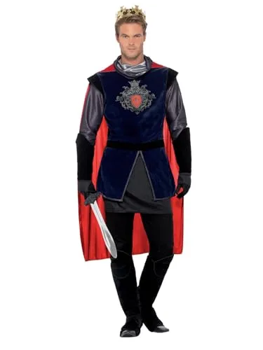 Smiffys King Arthur Deluxe Kostüm XL - Kostüm-Outfits für Erwachsene, inklusive Oberteil, Cape, Handschuhe und Krone, ideal für Karneval und Themenpartys, leicht zu tragen und schnell anzuziehen dank Klettverschluss.