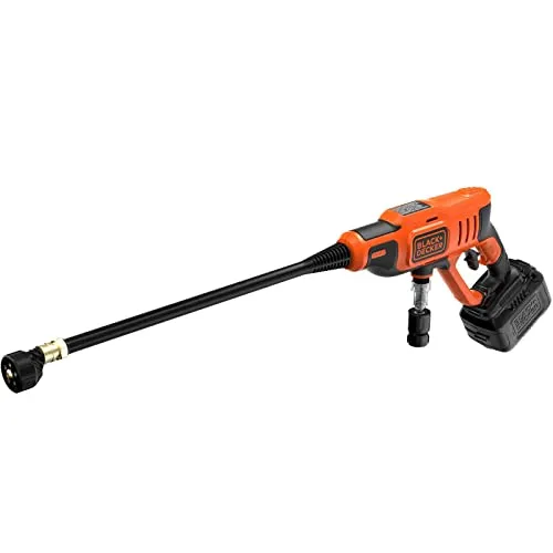 Black+Decker Akku-Druckreiniger BCPC18B (18V, 24 bar, mobiler Druckreiniger zur Reinigung oder Bewässerung, mit flexiblen Wasseranschluss, 5in1 Multifunktionsdüse, ohne Akku & Ladegerät), BCPC18B-XJ, schwarz/orange
