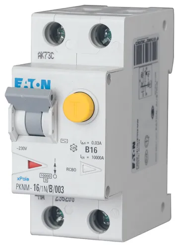 Eaton FI-LS KOMBISCHALTER PKNM-16/1N/B/003-MW - FI/LS-Kombischalter für sichere Elektroinstallationen, 1+N-polig, 16A, 30mA Fehlerstromschutz, ideal für Haushalte und gewerbliche Anwendungen.
