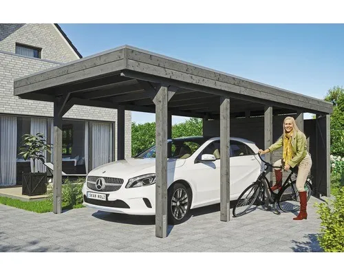 Einzelcarport SKAN HOLZ Friesland Set 2 - Gartenhäuser, Geräteschuppen & Carports - Robuster Carport mit Aluminium-Dachplatten und praktischem Geräteraum für optimalen Schutz und Stauraum.
