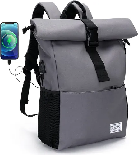 Mofut Rolltop Rucksack für Damen und Herren - Wasserdichter Daypack mit Platz für 15,6'' Laptop und USB-Anschluss zum Aufladen unterwegs. Ideal für Schule und Reisen mit zahlreichen Fächern für optimale Organisation.