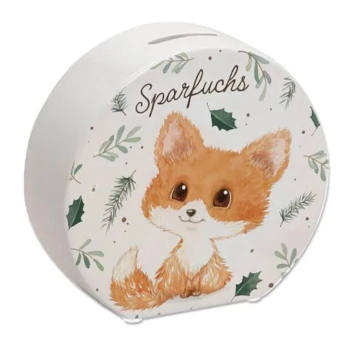 Babyfuchs Spardose mit Spruch Sparfuchs EIN niedliches Sparschwein für den Schreibtisch Fuchs Kinder niedliche Natur Sparbüchse Waldtiere Aquarell Kinderzimmer Winter Wald