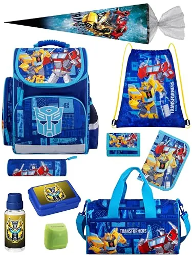 Familando Transformers Schulranzen Set 1. Klasse - Komplettes 10-teiliges Schultaschen-Set mit ergonomischem Design, ideal für die Einschulung von Jungen und Mädchen, inklusive Schultüte und praktischem Zubehör.
