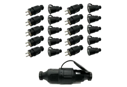 ARLI 10x Schutzkontaktstecker & 10x Schutzkontaktkupplung IP44 - ARLI Set mit 10 spritzwassergeschützten Schutzkontaktsteckern und -kupplungen, ideal für Baustellen und Werkstätten. Robuste Qualität für sichere und langlebige elektrische Verbindungen.