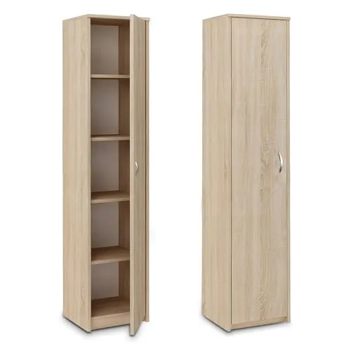 Bücherregal Kleiderschrank sonoma 40cm breit - Bücherregal mit 4 verstellbaren Einlegeböden für flexiblen Stauraum, ideal für Schlafzimmer, Flur oder Büro. Hochwertiges Holz, made in Europe, bietet Stabilität und modernes Design.