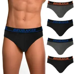 BRUBAKER Slip 4er Pack Herren Komfort Unterhosen mit elastischem Bund (Mehrfachpackung, 4-St., 4er-Pack) Männer Slips Stretch Unifarben Unterwäsche blau|orange|schwarz M