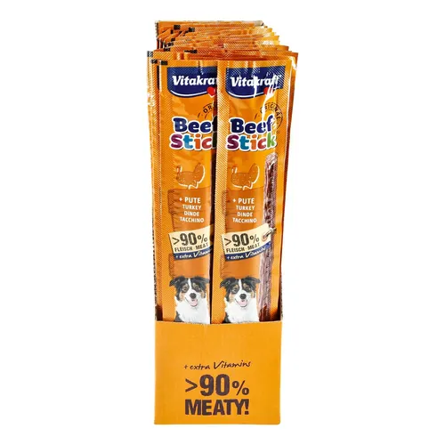 Vitakraft Hundefutter Beef Stick Pute 12 g - 50er Pack, große Freude für Hunde mit leckerem Fleischgenuss und bequemer Großpackung