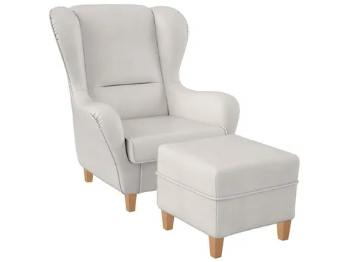Supellex Sofia Ohrensessel mit Hocker | Design Kunstleder Milano Weiß - Sofas & Sessel, eleganter Ohrensessel mit passendem Hocker, stilvolles Design in Kunstleder Milano Weiß für maximalen Komfort.