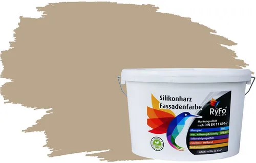 RyFo Colors Silikonharz Fassadenfarbe Lotuseffekt Trend Camelbraun 10l - Premium Fassadenfarbe auf Silikonharzbasis, ideal für langlebige und brillante Ergebnisse. Hohe Deckkraft, schnell trocknend und für bis zu 6m² pro Liter geeignet. Weitere Farbtöne und Größen verfügbar.
