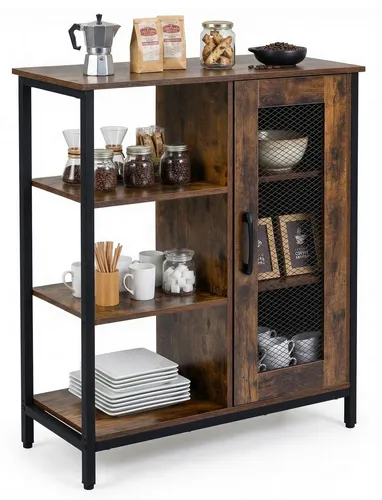 COSTWAY Sideboard Holz, 3 Ablagen und Tür, 70x30x81cm, Braun