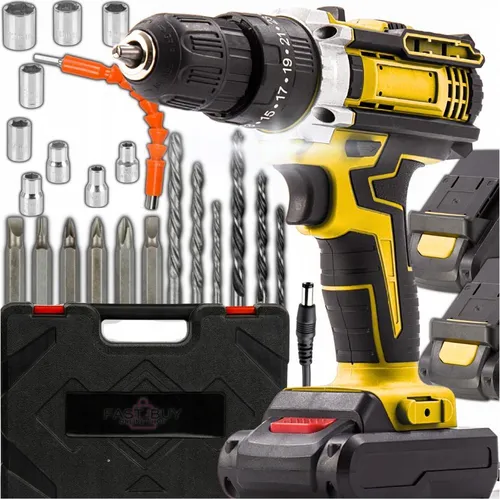 Bohrschrauber 21V Gelb 2X2.0Ah, Set Mit Koffer Und Led, Wasserwaage