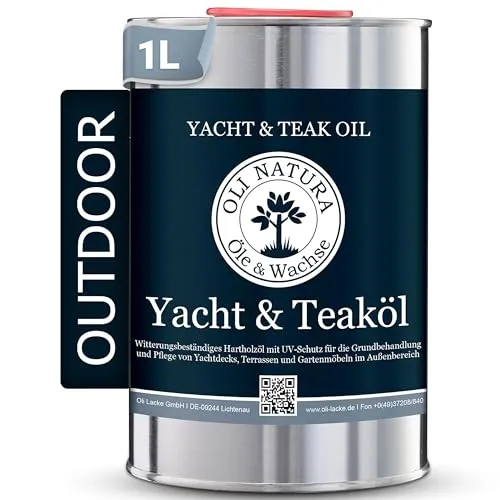 OLI-NATURA Yacht & Teaköl - Holzöl für Außen - 1 Liter, Teak - Premium Leinöl mit Schutz vor UV-Strahlung, Verwitterung, Versprödung & Vergrauung - Geeignet für fast alle Holzarten
