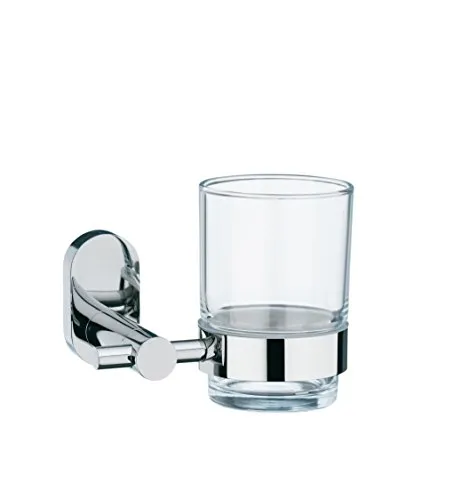 kela 22675, Zahnbürstenhalter, Zum Kleben oder Bohren, Glas/Edelstahl, 11,5X 7,5X 9,5 cm, Lucido, Silber Glänzend