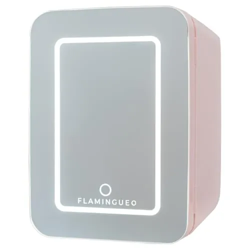 Flamingueo Kühlschrank Klein 10L - Mini Kühlschrank Led und Spiegel, 12V/220V, Skincare Fridge, Mini Fridge, Kosmetik Kühlschrank, Skincare Kühlschrank