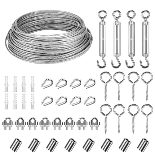 vvhippo Drahtseil 3mm Edelstahl, 30M Stahlseil Kit, Stahlseil ummantelt mit ösen, Spanndraht Seilspanngarnitur, Drahtseil Rankhilfe Set für gardinenseil, wäscheleinen, Kletterpflanzen