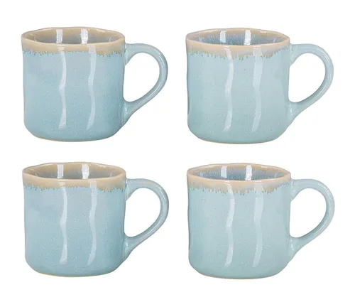 Levandeo® Becher Set aus Steingut, 4er Set 350ml in Grün - Hochwertiges 4er Set Kaffeebecher aus Steingut, ideal für heiße und kalte Getränke. Mit modernem Design und glänzender Oberfläche, spülmaschinenfest und robust für den täglichen Gebrauch.