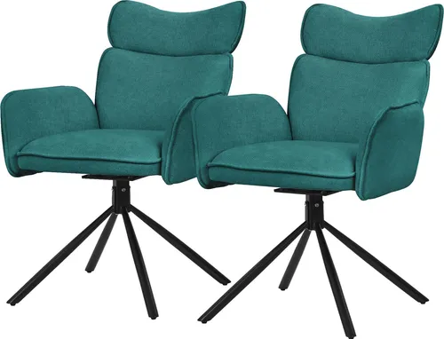 ML-Design Esszimmerstühle drehbar 2er Set Petrol Stoffbezug Wohnzimmerstuhl mit Rücken- & Armlehne 360° Drehstuhl mit Metallbeinen Sessel ergonomisch