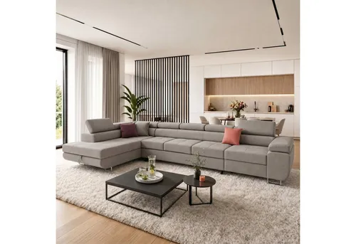 Muffo Ecksofa XXL, Creme, 6-Sitzer mit Schlaffunktion