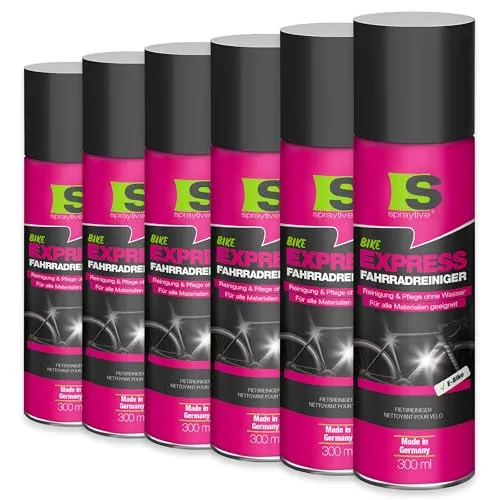 Spraytive 6 x 300ml Express Fahrradreiniger – materialschonendes Reinigungs- und Pflegespray ohne Wasser – selbsttätige Fahrradreinigung mit Wachsversiegelung für Bike & E-Bike, Made in Germany