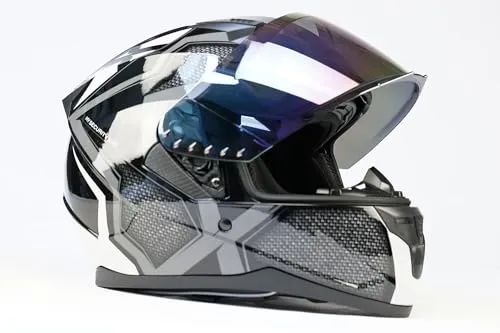 BNO X6 Motorradhelm Integralhelm – sportlicher Helm, mit Belüftung & Ratschenverschluss – waschbares Innenfutter – Größen S bis XL – Schwarz/Grau (+ Rainbow verspiegelt, L (59-60cm))