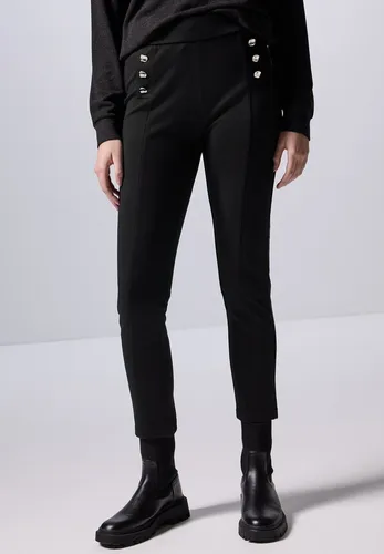 Street One Studio Damen F378583 Hose mit Knopfdetails, Schwarz, 42W / 28L EU - Damen-Hosen, Skinny Fit High Waist mit modischen Knopfdetails, aus Viskosemix mit Stretch für optimalen Tragekomfort.