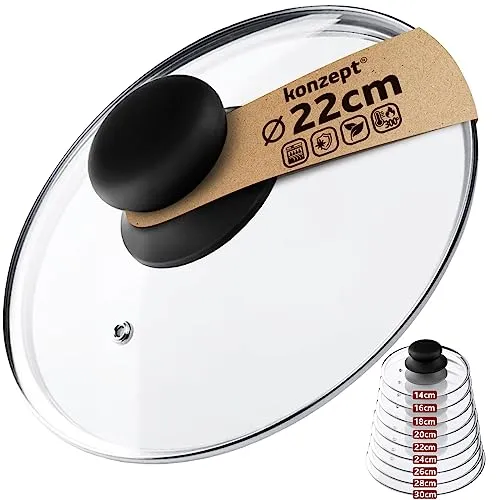 Konzept 11 - Topfdeckel aus Glas Verschiedene Größe 14-30cm, Glasdeckel für Pfannen Töpfe, Kochtopfdeckel Griff aus rutschfestem Kunststoff (22cm)
