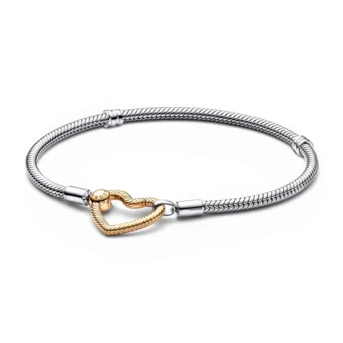 PANDORA Moments Herzverschluss Schlangen-Gliederarmband - Armband für Damen aus Sterling-Silber mit 14 Karat Vergoldung, herzförmiger Verschluss für bis zu zwei Charms, ideal für individuelle Stylings und persönliche Geschichten.