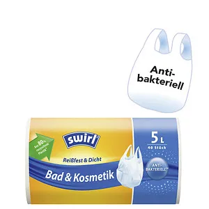 swirl Kosmetikbeutel 3290 5,0 l weiß, 40 St. - Müllsäcke - Antibakterielle Beutel mit Tragegriff und Sicherheitsboden für hygienische Entsorgung von Kosmetikabfällen.