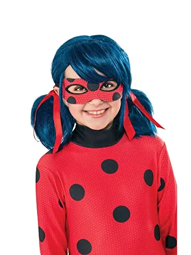 Rubie’s Mädchen Wig Perücke - mehrfarbig, offizielle Miraculous Lady Bug Perücke mit Zöpfen und roten Schleifen, Einheitsgröße EU