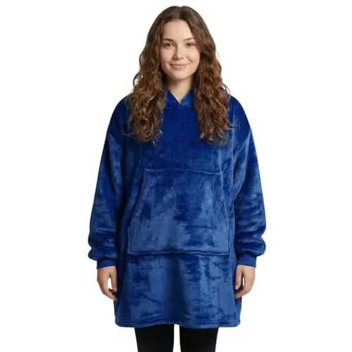 IamFlauschi Hoodie Decke – Tragbare Flanell Decke mit Ärmeln und Kängurutasche in Navy-Blau - Kuschelige Hoodie Decke für Erwachsene & Jugendliche, ideal für gemütliche Abende. Aus 100% hochwertiger Mikrofaser, OEKO-TEX® zertifiziert für geprüfte Qualität.