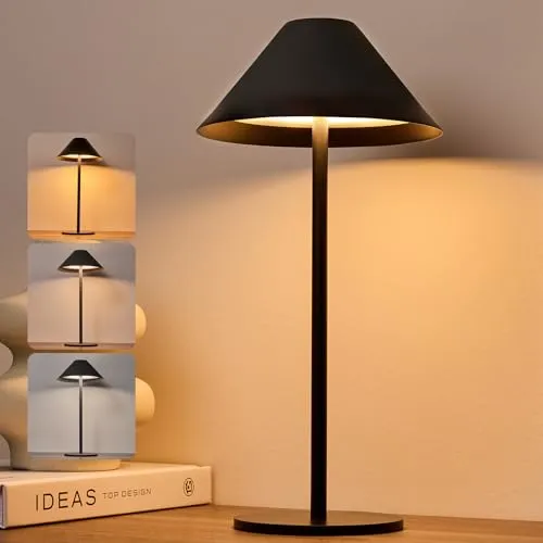 BOJIM Schwarz LED Tischlampe Kabellos Akku USB Aufladbar, Touch Dimmbare Tischleuchten Outdoor IP54 Wasserdicht, Tischlampen Ohne Kabel Metall für Balkon Table, Indoor, Garten