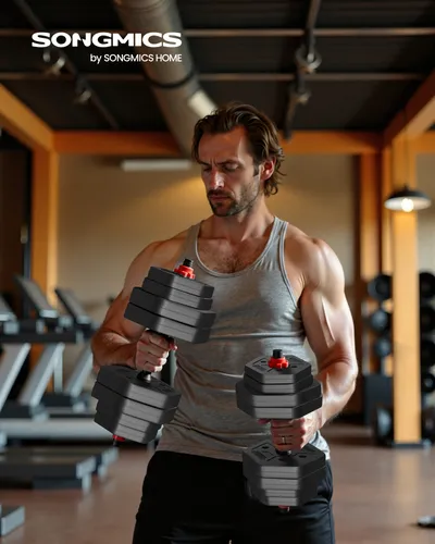 SONGMICS Hantel-Set mit Verbindungsstange - Hantelset für Workout und Fitnesstraining, verwandelt sich im Handumdrehen in eine Langhantel für vielseitige Übungen und optimale Trainingsergebnisse.
