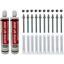 BTFIX Schwerlast-Montageset M16x250 verzinkt - Sonstige Elektroinstallationsartikel, ideal für vielseitige Befestigungen in Mauerwerk und Hohlräumen, inkl. Injektionsmörtel und Statikmischer für einfache Anwendung.