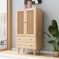 Sideboard Aus Spanplatte In Eiche, 60,0x40,0x120,0 Cm, 2 Türen, 2 Schubladen, Pe-rattan, Kiefernholzbeine