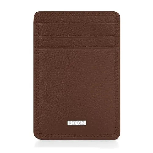 REDOLZ Leder Geldklammer/Kreditkartenetui Slim | RFID-Schutz & 3 Kreditkartenfächer & 2 Steckfächern | Maße 7 x 0,5 x 10 cm