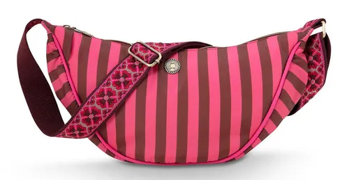 Pip Studio Freya Schultertasche Streifen Rosa - Stilvolle Damen-Schultertasche - Damen-Schultertasche mit fröhlichem Blumenmuster, verstellbarem Riemen und ideal für jeden Anlass.