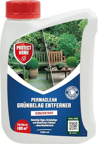 Protect Home Permaclean Grünbelag-Entferner, Steinreiniger gegen Grünbeläge und Algen auf Wegen und Plätzen, 1000 ml Konzentrat für 180 m²