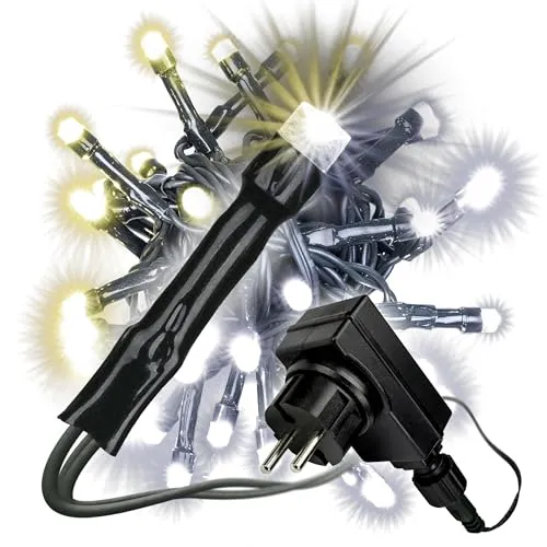 Nipach GmbH 40 LED Lichterkette mit Farbwechsel warm weiß/weiß 9 Funktionen Blinkfunktion Innen Außen grünes Kabel Trafo Weihnachtsdeko Xmas-Deko