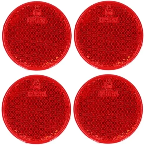Reflektor Rot Gelb Weiß Rückstrahler Katzenauge Seitenstrahler zum kleben Selbstklebend mit Schraube PKW Anhänger 72x21mm 96x46mm 60mm Ø (Rot | Rund | 60mm Ø | Selbstklebend) 4