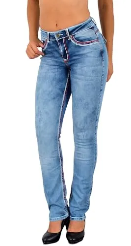 ESRA Damen Jeans Straight Leg J755 - Hochwertige Straight Leg Jeans für Damen aus elastischer Baumwolle, ideal für jeden Tag. Bequemer Sitz mit 5-Pocket-Style und Gürtelschlaufen. Erhältlich bis Übergröße 52.