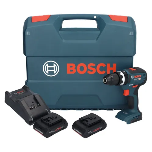Bosch GSB 18V-55 Schlagbohrschrauber mit 2x ProCORE Akku - Akkuschrauber mit 55 Nm Drehmoment, inklusive 2 leistungsstarken 4,0 Ah Lithium-Ionen Akkus und Schnellladegerät – perfekt für anspruchsvolle Bohr- und Schraubanwendungen.