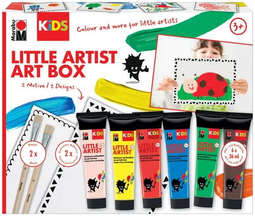 Marabu Kids Little Artist Art Box - Mal- und Bastelbox für Kinder ab 3 Jahren, inkl. 6x 36 ml Farben und strapazierfähige Pinsel für kreative Kunstwerke