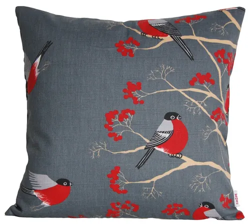 beties Kissenbezug Beeren Vogel, (1 Stück), Kissenhülle ca. 40x40 cm Deko-Kissen (Stone)