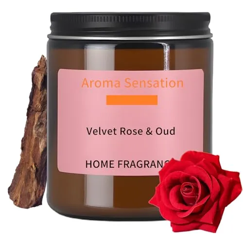 Rosenkerze im Glas, Duftkerze Geschenk für Frauen, 80 Std Brenndauer, Natürlich Sojakerze, Aromatherapie Kerze, Dekorative Kerze für Raumdüft, Geschenkset für Mutter, Schwester, Freundin, Ehefrau